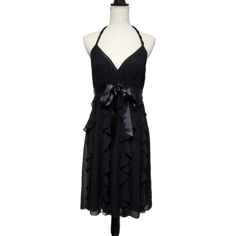 Eliza J Black Ruffle Tie Front Halter Dress Size 10 Fairy Grunge Coquette Hoco